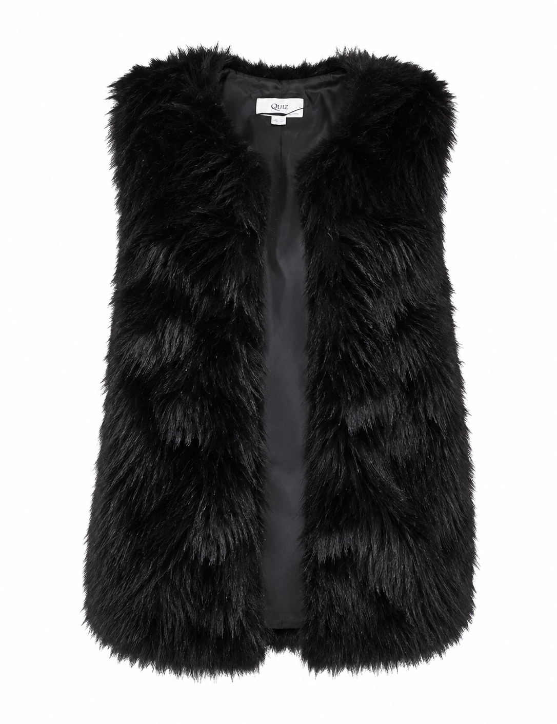 QUIZ Women’s Black Faux Fur Gilet Vest in UK Size 12. Stylish, soft and versatile sleeveless faux-fur vest, perfect for layering and winter outfits.