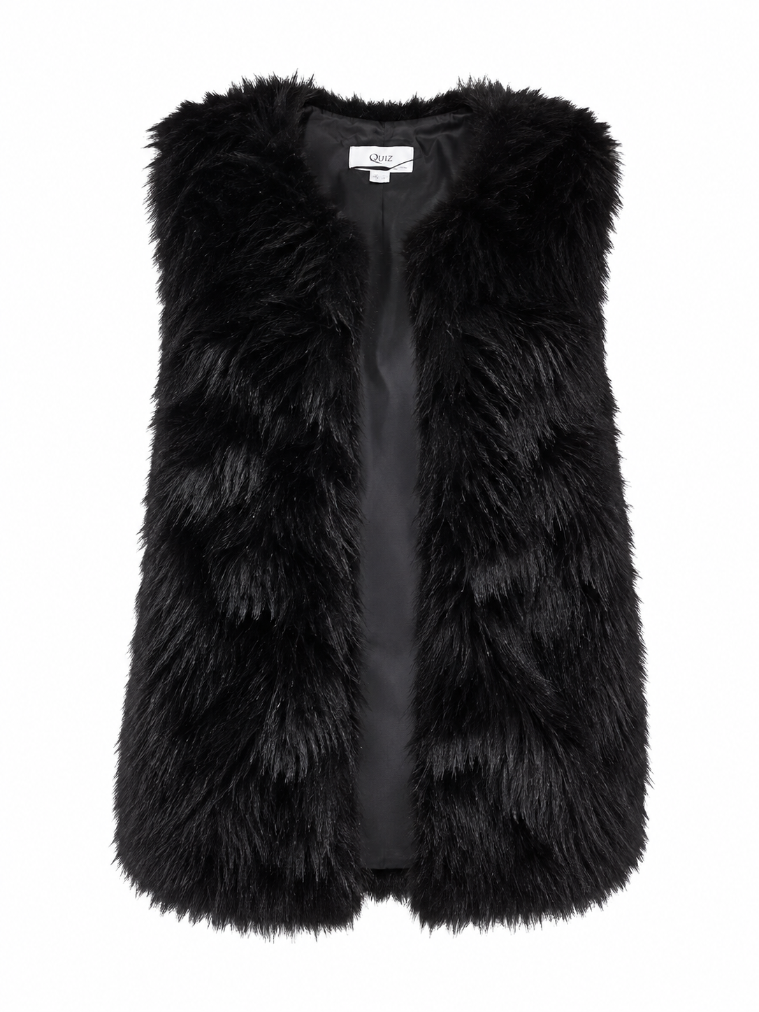 QUIZ Women’s Black Faux Fur Gilet Vest in UK Size 12. Stylish, soft and versatile sleeveless faux-fur vest, perfect for layering and winter outfits.