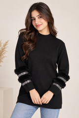 QUIZ Women Black Faux Fur Sleeve Jumper