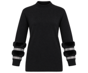  QUIZ Women’s Black Faux Fur Sleeve Jumper in UK Size S, featuring sparkling sleeve details and a stylish high neck. Premium UK fashion.