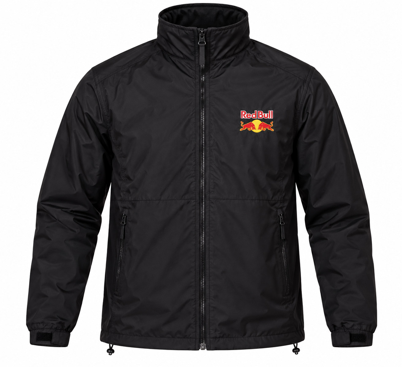 RED BULL Men’s Black Full Zip Jacket in UK Size L. Features a high collar, zipped pockets and iconic chest logo. Stylish everyday outerwear.