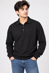 REED Men Black Long Sleeve Polo Sweatshirt