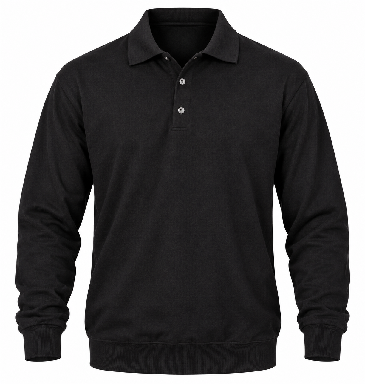 REED Men’s Black Long Sleeve Polo Sweatshirt in UK Size L. Classic polo collar, button detail and versatile smart-casual styling for everyday wear.