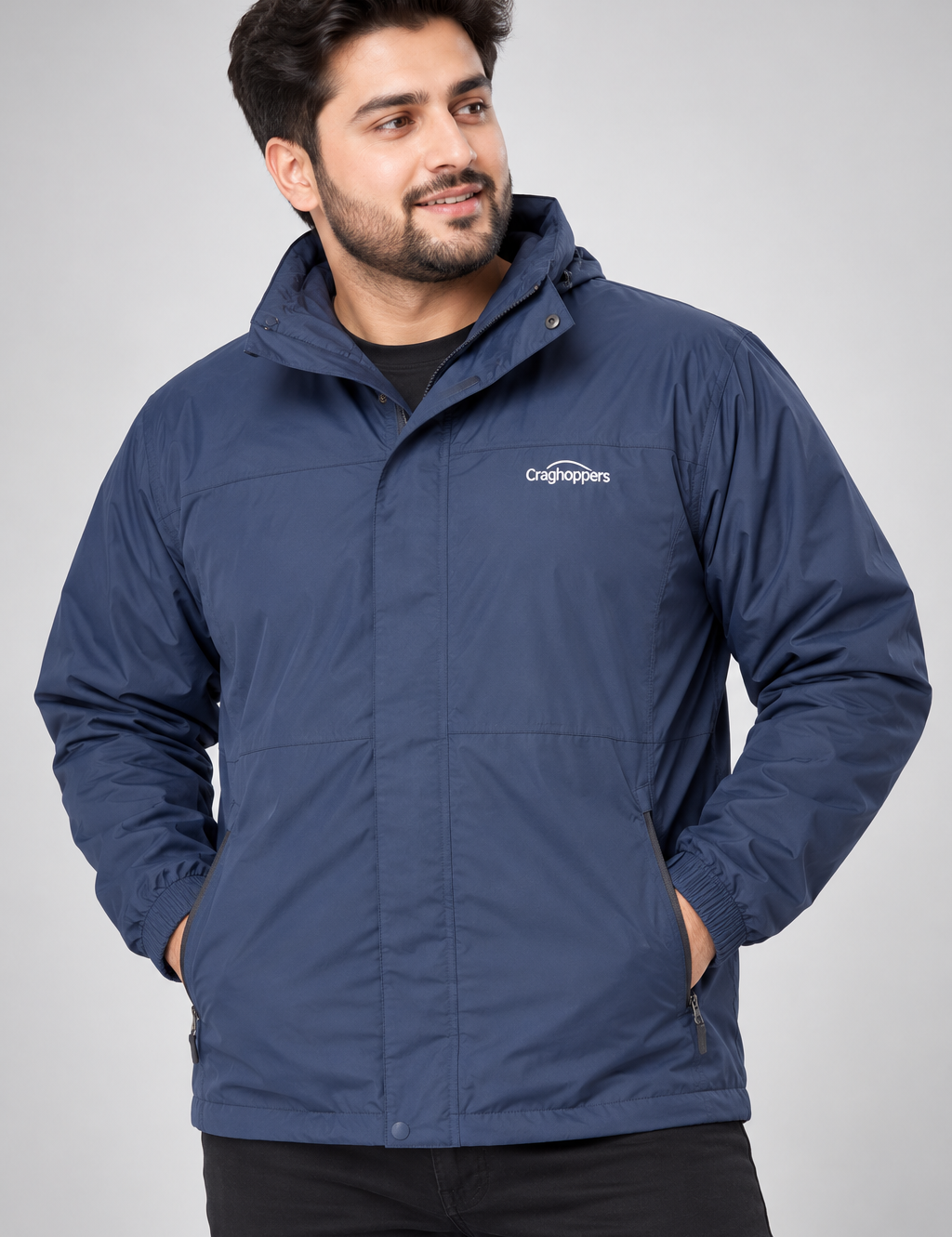 REGATTA Men’s Navy Blue Hooded Outdoor Jacket in UK Size XXL. Practical zip pockets, comfortable fit and versatile styling for everyday and outdoor wear.