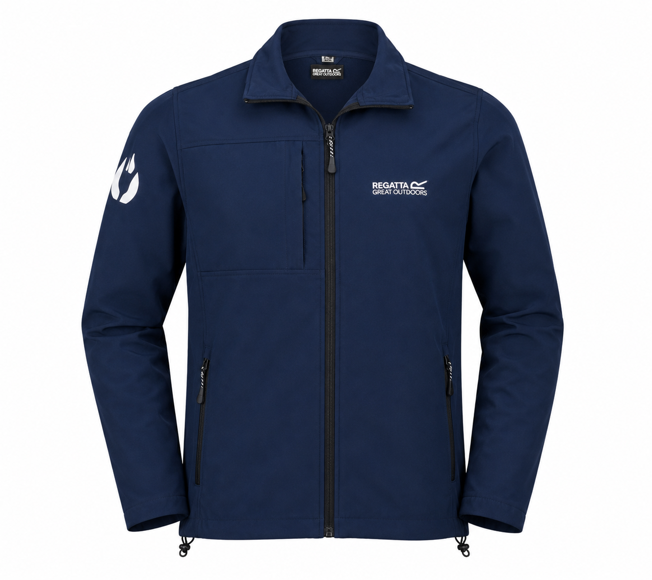  REGATTA Men's Navy Softshell Jacket featuring a full-zip design, wind-resistant fabric, secure zip pockets, and lightweight comfort for outdoor and everyday wear.