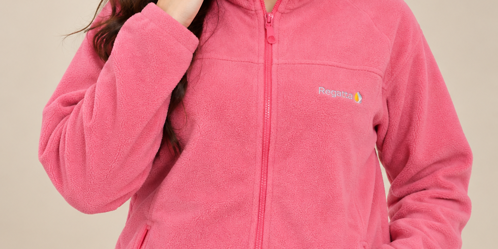  REGATTA Women’s Pink Full-Zip Fleece Jacket in UK Size L. Soft, warm and comfortable with a high collar and zipped pockets for everyday wear.