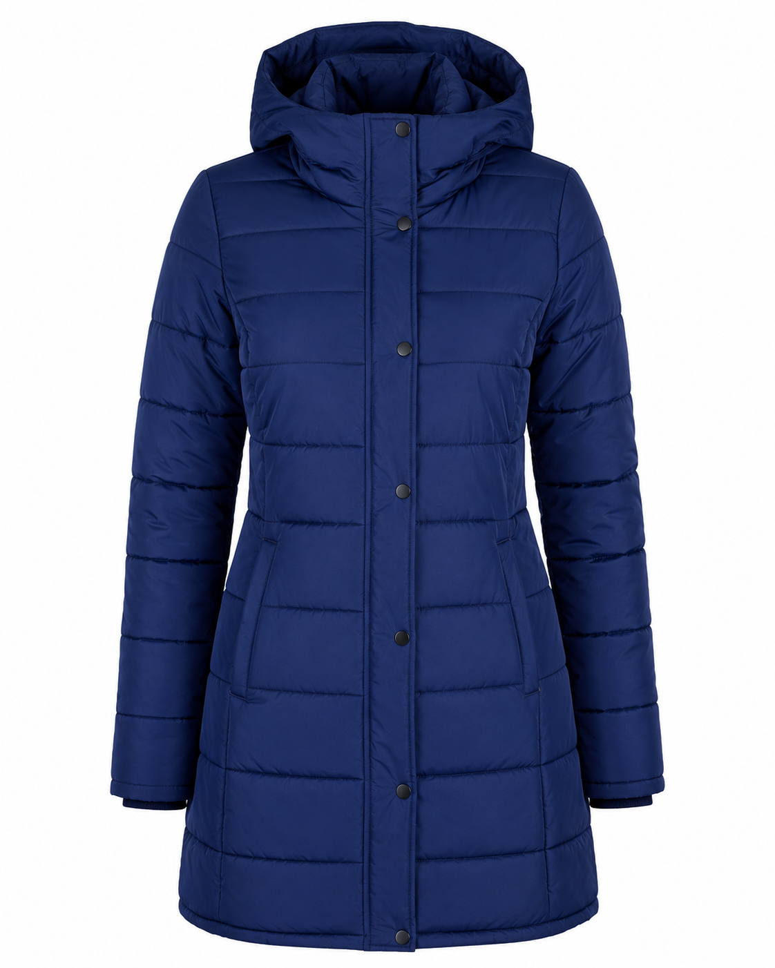  Regatta women’s royal dark blue padded coat, UK size 16, featuring a versatile 2-in-1 collar and hood design for stylish warmth and everyday comfort.
