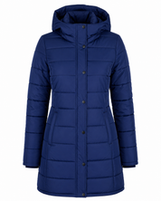  Regatta women’s royal dark blue padded coat, UK size 16, featuring a versatile 2-in-1 collar and hood design for stylish warmth and everyday comfort.
