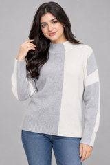 Reiss Women Grey & Cream Colour Block Knit Sweater