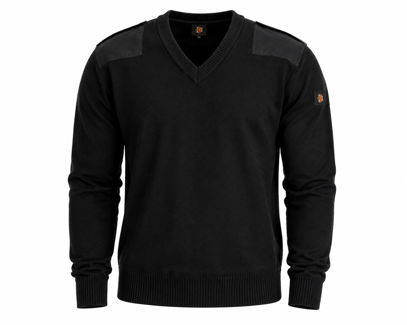  ReServed black V-neck knit sweater for men in UK size M. Stylish long-sleeve design with ribbed cuffs, classic fit and versatile everyday styling.
