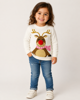 Reserved Label Kids Cream Reindeer Christmas Jumper with 3D Red Nose