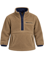 RESERVED LABELS Baby Boys Tan Brown Fleece Half Zip Pullover Jacket, UK 1-2 Years. Cosy, stylish winterwear with navy zip and front pockets.