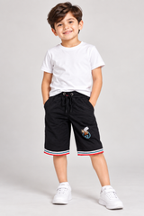 ReServed LABELS Boy Black Drawstring Shorts with Embroidered Detail