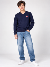 RESERVED LABELS Boys Navy Blue V-Neck Embroidered Jumper