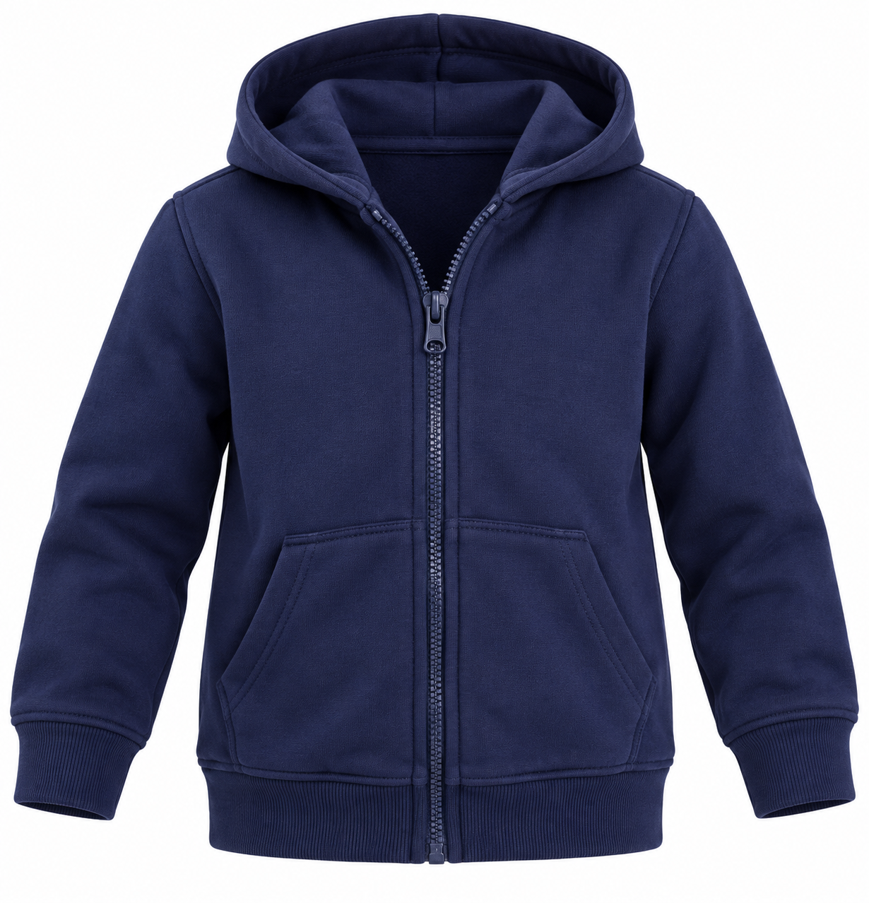 ReServed Labels boys navy blue zip-up hoodie in UK size 3–4 years. Comfortable hooded jacket with front pockets, ideal for everyday wear.