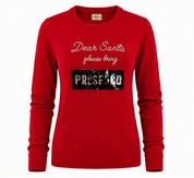  ReServed Labels ELF Approved red Christmas jumper in UK size 12, featuring festive sequin detailing, long sleeves and a cosy knitted design. Rated 4/5.