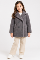 ReServed Labels Girl Grey Teddy Fleece Double-Breasted Coat