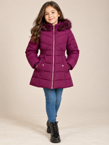 ReServed LABELS Girl Plum Purple Faux Fur Hooded Puffer Winter Coat