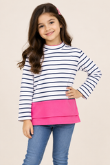 ReServed LABELS Girl Striped Pink Hem Long Sleeve Top