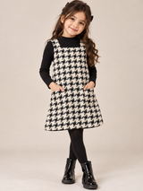 ReServed Labels Girls Black & White Houndstooth Tweed Pinafore Dress