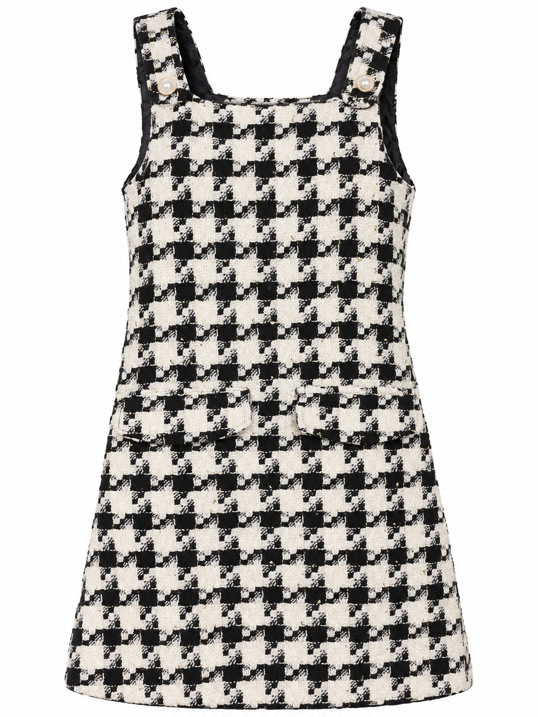  ReServed Labels girls black and white houndstooth tweed pinafore dress in UK size 4-5 years. Stylish check design, perfect for autumn and winter.
