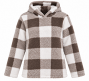 RESERVED LABELS girls' brown and cream checkered fleece hoodie, UK size 14–16 years. Soft, cozy and stylish winter wear for teens.