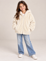 ReServed Labels Girls Cream Teddy Fleece Hooded Zip-Up Jacket