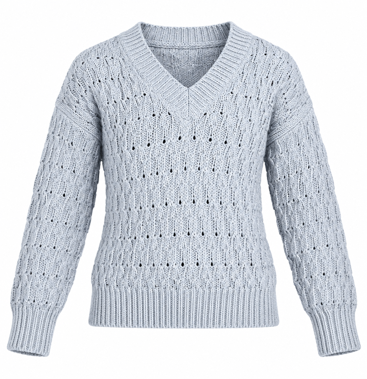  ReServed Labels Girls Light Grey Cable Knit V-Neck Jumper, UK 6–7 Years. A cosy, stylish knitted sweater perfect for everyday and winter wear.