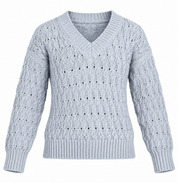  ReServed Labels Girls Light Grey Cable Knit V-Neck Jumper, UK 6–7 Years. A cosy, stylish knitted sweater perfect for everyday and winter wear.
