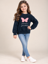 ReServed Labels Girls Navy Blue Fuzzy Butterfly Jumper