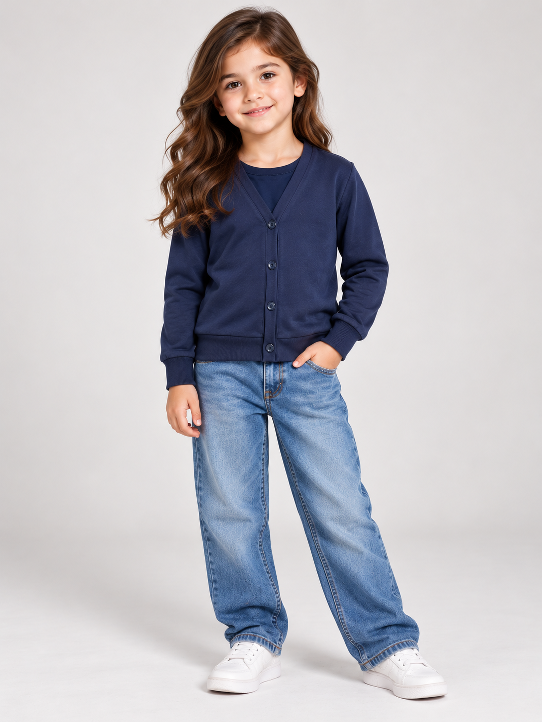 RESERVED LABELS Girls Navy Blue V-Neck Button-Up Cardigan, UK Size 6–7 Years. Stylish, comfortable and perfect for everyday layering.
