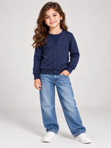 RESERVED LABELS Girls Navy Blue V-Neck Button-Up Cardigan
