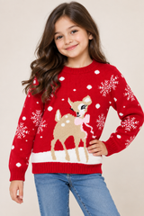 ReServed LABELS Girls Red Christmas Reindeer Jumper
