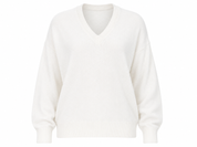   ReServed LABELS ivory white V-neck knitted jumper for women in UK XL. Stylish long-sleeve design with ribbed trims, perfect for casual and smart-casual outfits.