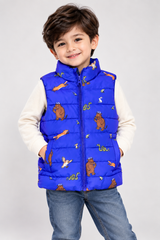 ReServed Labels Kids Blue Animal Print Puffer Gilet