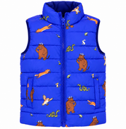  ReServed Labels Kids Blue Animal Print Puffer Gilet in UK Size 4-5 Years. Warm, colourful and comfortable padded bodywarmer for everyday wear.