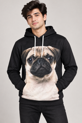 Reserved Labels Men Black Pug Print Hoodie