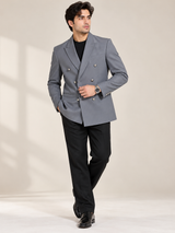 RESERVED LABELS Men Grey Double-Breasted Blazer with Silver Buttons