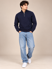 RESERVED LABELS Men's Navy Blue Quarter Zip Sweatshirt in UK Size M. Chest 20", length 23". Stylish casual pullover for everyday wear.