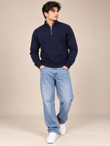 RESERVED LABELS Men Navy Blue Quarter Zip Sweatshirt
