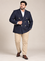 ReServed Labels Men's Navy Blue Double-Breasted Blazer with Gold Buttons