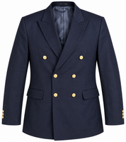  ReServed Labels Men's Navy Blue Double-Breasted Blazer in UK 4XL. Stylish gold buttons, classic formal design and smart plus-size fashion.