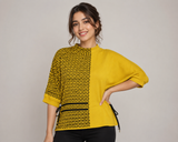 ReServed Labels Mustard Yellow Geometric Pattern Relaxed Fit Top