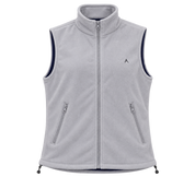 ReServed Labels women’s light grey fleece vest in UK Size M. Soft sleeveless zip-up gilet with high collar and zip pockets for comfortable layering.