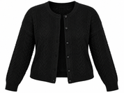RESERVED LABELS Women's Black Cable Knit Cardigan in UK Size 4XL. Stylish plus-size button-up knitwear, perfect for casual wear and layering.