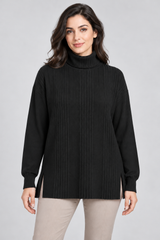 ReServed LABELS Women Black Ribbed Turtleneck Sweater
