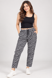  ReServed LABELS women’s black & white leopard print trousers in UK Waist 38. Stylish, comfortable and ideal for casual everyday wear.