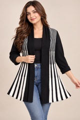 ReServed LABELS Women Black & White Striped Open-Front Cardigan