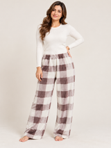 ReServed LABELS Women Brown & Cream Check Fleece Lounge Trousers