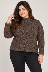 ReServed Labels Women Brown Marl Textured High Neck Jumper